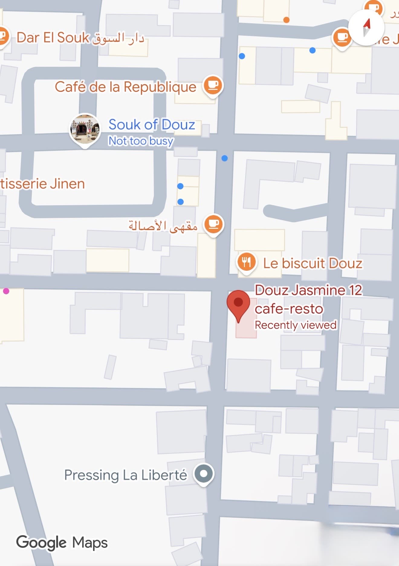 Carte Google Maps indiquant Jasmine 12 à Douz